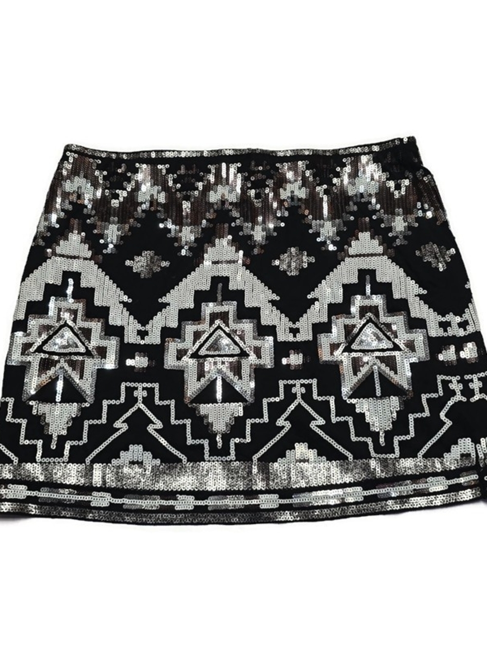 Express Sequin Mini Skirt Black Silver Geometric Aztec Pattern Size Small NWT